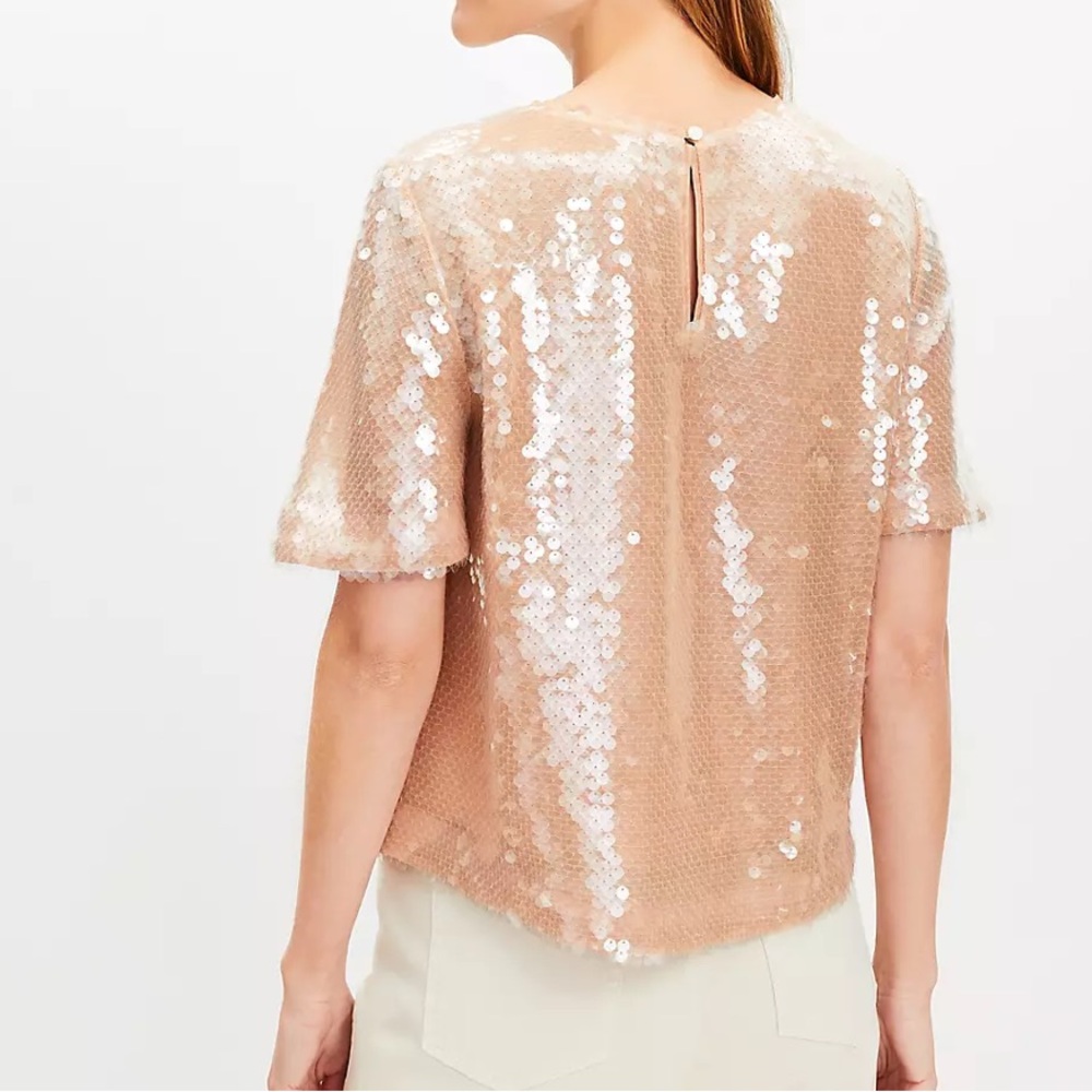 LOFT sequin Peach Blouse - Picture 3 of 9